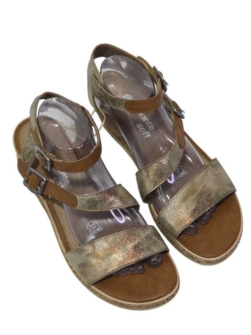 Remonte Soft Ankle Strap Wedge Platform Sandal Metallic Gold / Bronze Size 41 EU